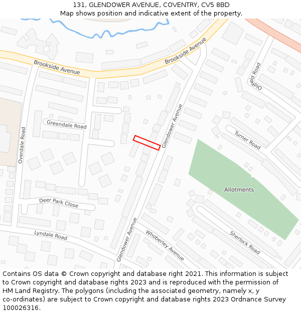 131, GLENDOWER AVENUE, COVENTRY, CV5 8BD: Location map and indicative extent of plot