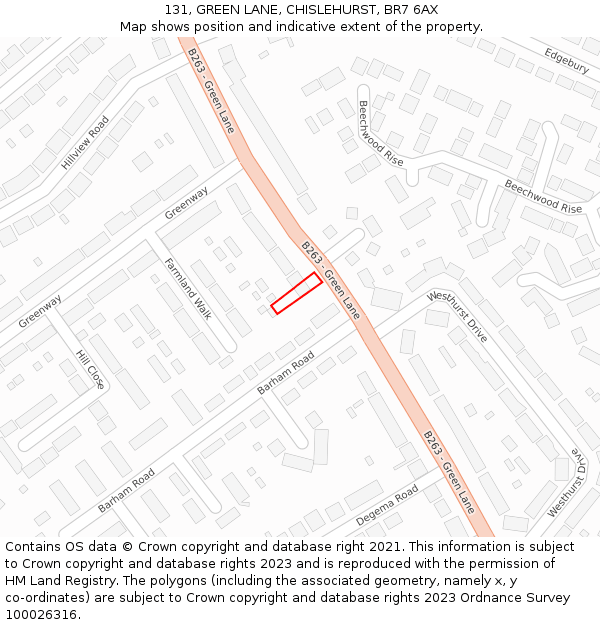 131, GREEN LANE, CHISLEHURST, BR7 6AX: Location map and indicative extent of plot