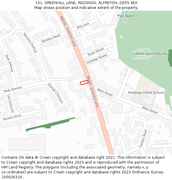 131, GREENHILL LANE, RIDDINGS, ALFRETON, DE55 4EX: Location map and indicative extent of plot