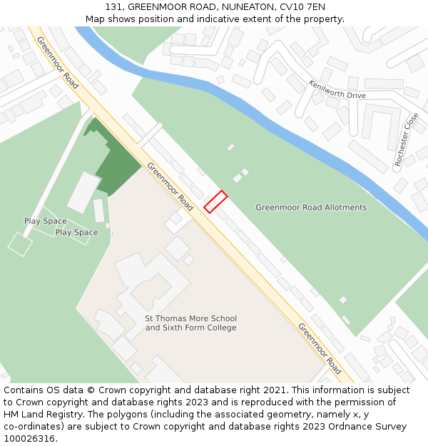 131, GREENMOOR ROAD, NUNEATON, CV10 7EN: Location map and indicative extent of plot