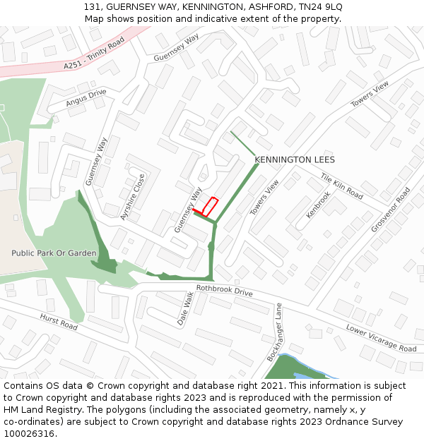 131, GUERNSEY WAY, KENNINGTON, ASHFORD, TN24 9LQ: Location map and indicative extent of plot