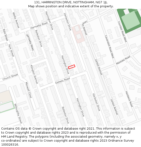 131, HARRINGTON DRIVE, NOTTINGHAM, NG7 1JL: Location map and indicative extent of plot