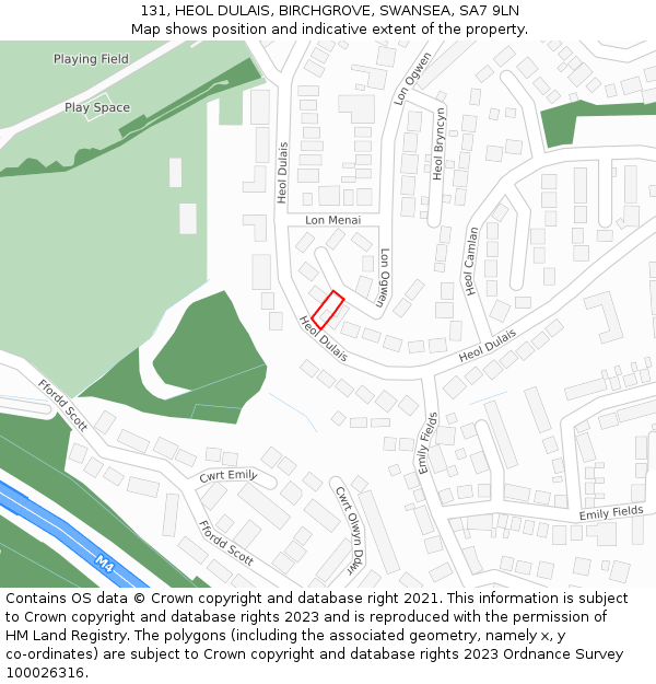 131, HEOL DULAIS, BIRCHGROVE, SWANSEA, SA7 9LN: Location map and indicative extent of plot
