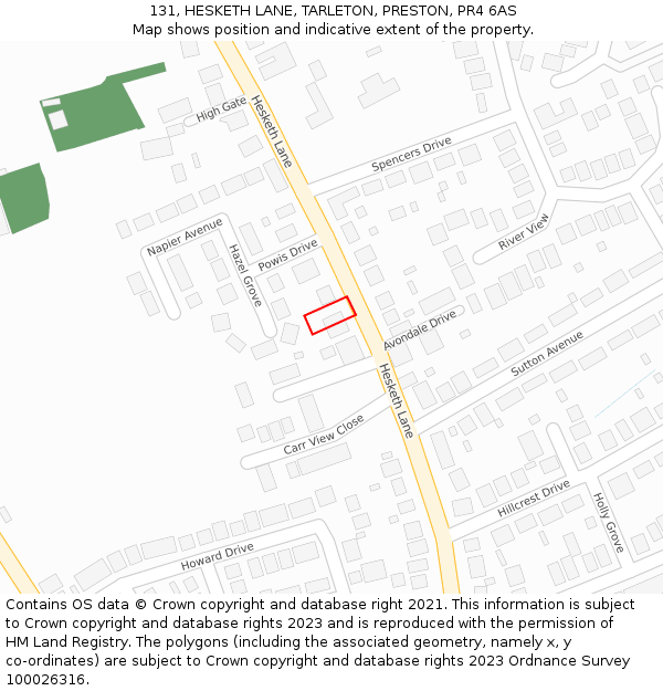 131, HESKETH LANE, TARLETON, PRESTON, PR4 6AS: Location map and indicative extent of plot