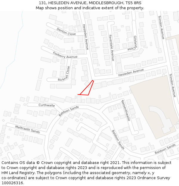 131, HESLEDEN AVENUE, MIDDLESBROUGH, TS5 8RS: Location map and indicative extent of plot