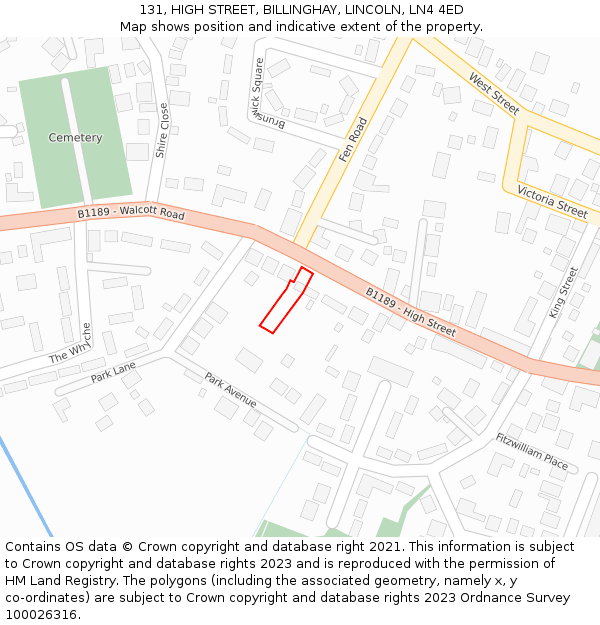 131, HIGH STREET, BILLINGHAY, LINCOLN, LN4 4ED: Location map and indicative extent of plot