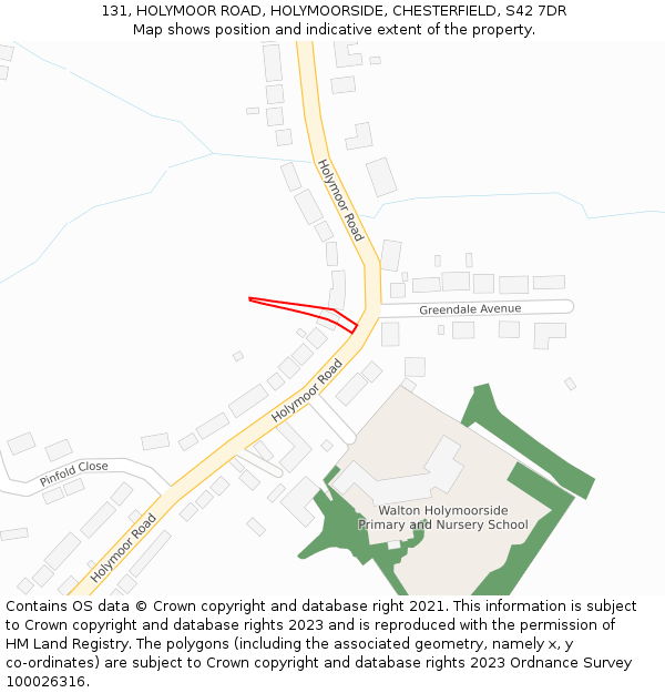 131, HOLYMOOR ROAD, HOLYMOORSIDE, CHESTERFIELD, S42 7DR: Location map and indicative extent of plot