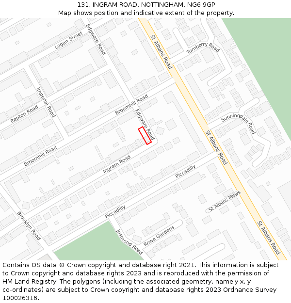 131, INGRAM ROAD, NOTTINGHAM, NG6 9GP: Location map and indicative extent of plot