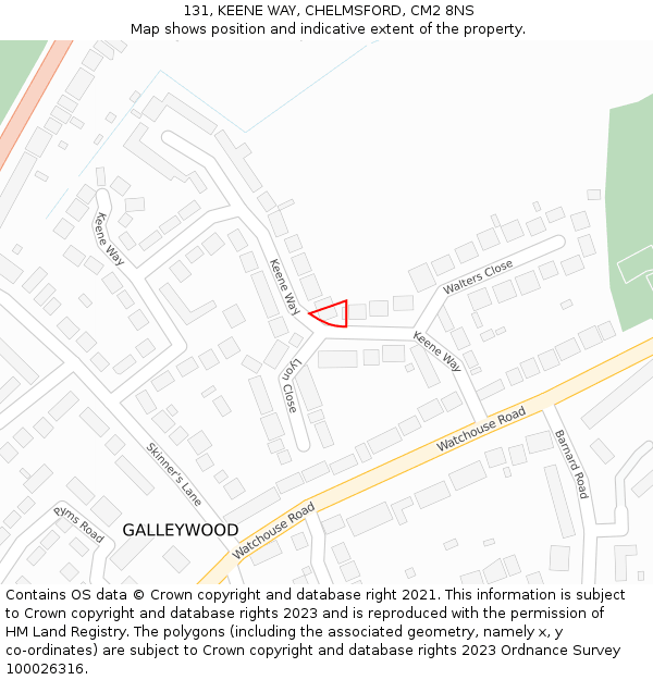 131, KEENE WAY, CHELMSFORD, CM2 8NS: Location map and indicative extent of plot