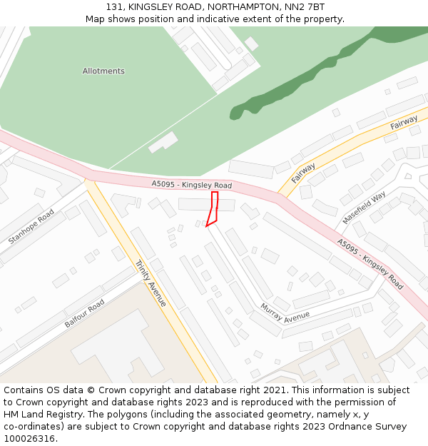 131, KINGSLEY ROAD, NORTHAMPTON, NN2 7BT: Location map and indicative extent of plot