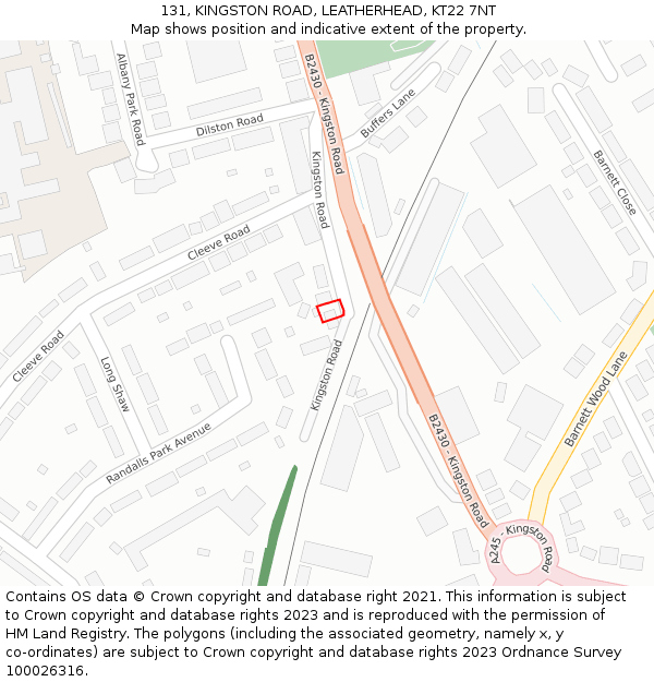 131, KINGSTON ROAD, LEATHERHEAD, KT22 7NT: Location map and indicative extent of plot