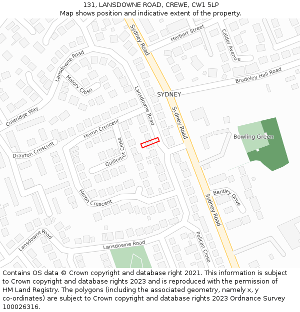 131, LANSDOWNE ROAD, CREWE, CW1 5LP: Location map and indicative extent of plot