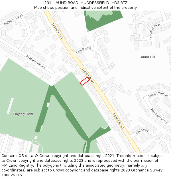 131, LAUND ROAD, HUDDERSFIELD, HD3 3TZ: Location map and indicative extent of plot