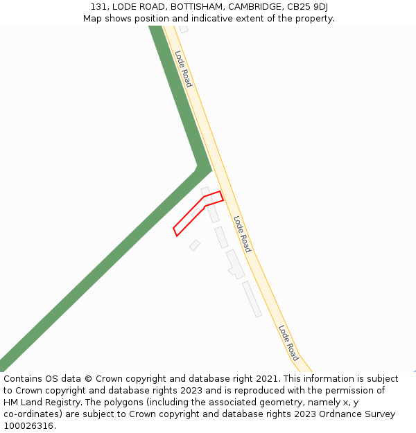 131, LODE ROAD, BOTTISHAM, CAMBRIDGE, CB25 9DJ: Location map and indicative extent of plot