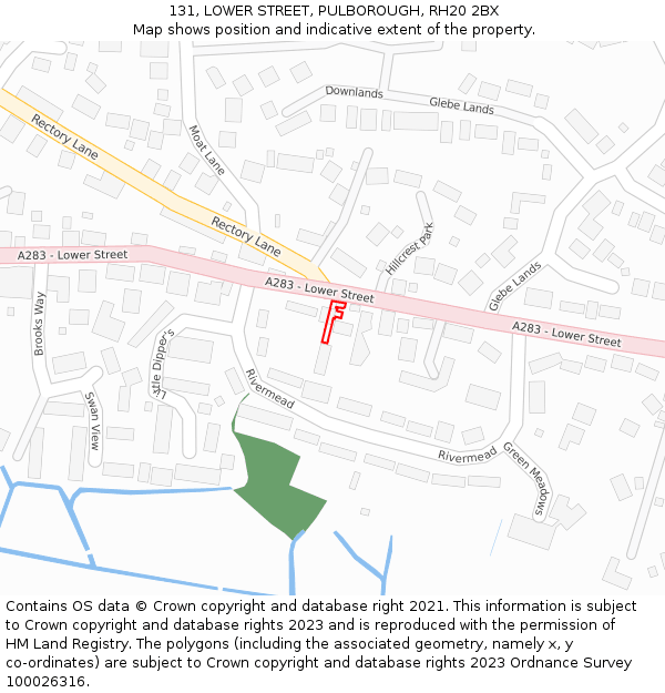 131, LOWER STREET, PULBOROUGH, RH20 2BX: Location map and indicative extent of plot