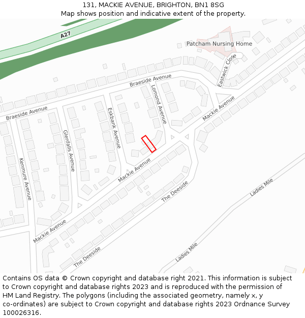 131, MACKIE AVENUE, BRIGHTON, BN1 8SG: Location map and indicative extent of plot