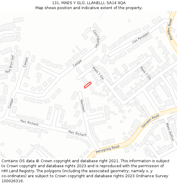 131, MAES Y GLO, LLANELLI, SA14 9QA: Location map and indicative extent of plot