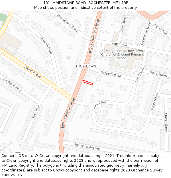 131, MAIDSTONE ROAD, ROCHESTER, ME1 1RR: Location map and indicative extent of plot