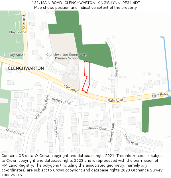 131, MAIN ROAD, CLENCHWARTON, KING'S LYNN, PE34 4DT: Location map and indicative extent of plot