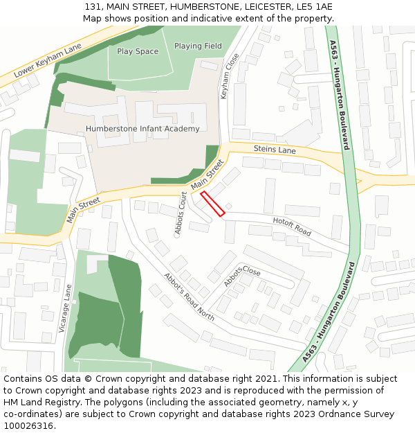 131, MAIN STREET, HUMBERSTONE, LEICESTER, LE5 1AE: Location map and indicative extent of plot