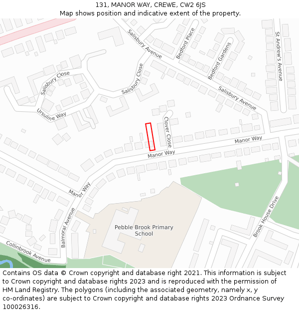 131, MANOR WAY, CREWE, CW2 6JS: Location map and indicative extent of plot