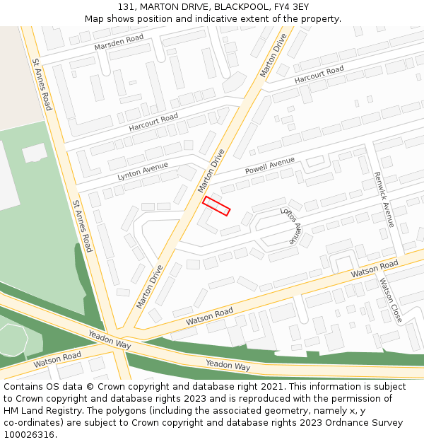 131, MARTON DRIVE, BLACKPOOL, FY4 3EY: Location map and indicative extent of plot