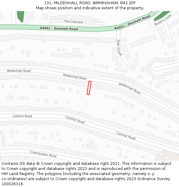 131, MILDENHALL ROAD, BIRMINGHAM, B42 2PF: Location map and indicative extent of plot