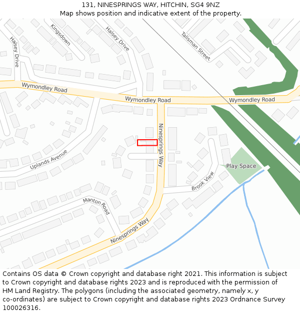 131, NINESPRINGS WAY, HITCHIN, SG4 9NZ: Location map and indicative extent of plot