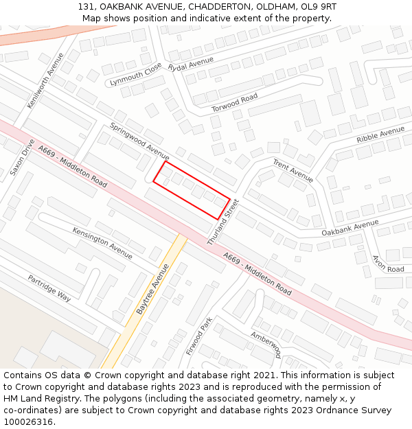 131, OAKBANK AVENUE, CHADDERTON, OLDHAM, OL9 9RT: Location map and indicative extent of plot