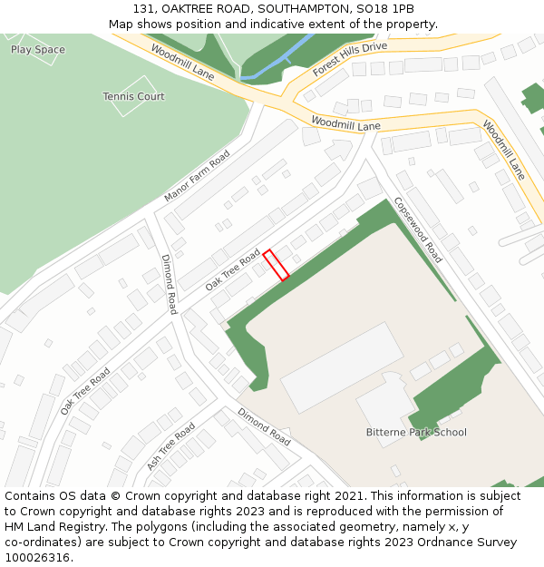 131, OAKTREE ROAD, SOUTHAMPTON, SO18 1PB: Location map and indicative extent of plot