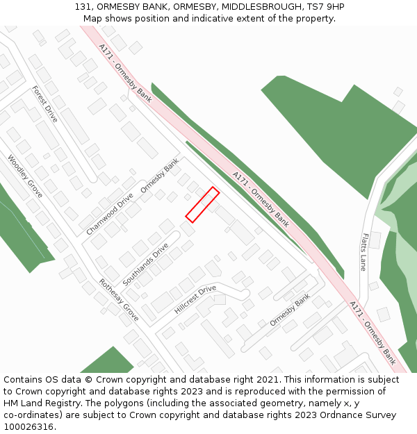 131, ORMESBY BANK, ORMESBY, MIDDLESBROUGH, TS7 9HP: Location map and indicative extent of plot