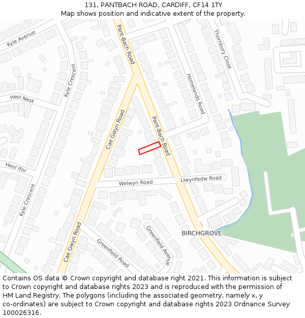 131, PANTBACH ROAD, CARDIFF, CF14 1TY: Location map and indicative extent of plot