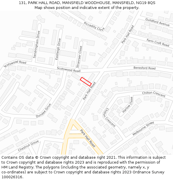 131, PARK HALL ROAD, MANSFIELD WOODHOUSE, MANSFIELD, NG19 8QS: Location map and indicative extent of plot