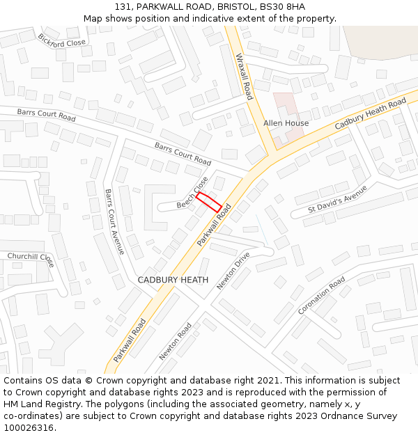 131, PARKWALL ROAD, BRISTOL, BS30 8HA: Location map and indicative extent of plot