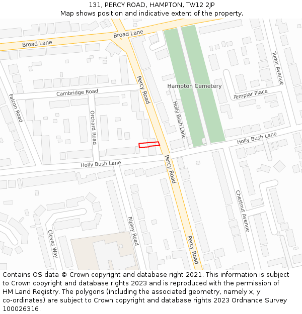 131, PERCY ROAD, HAMPTON, TW12 2JP: Location map and indicative extent of plot