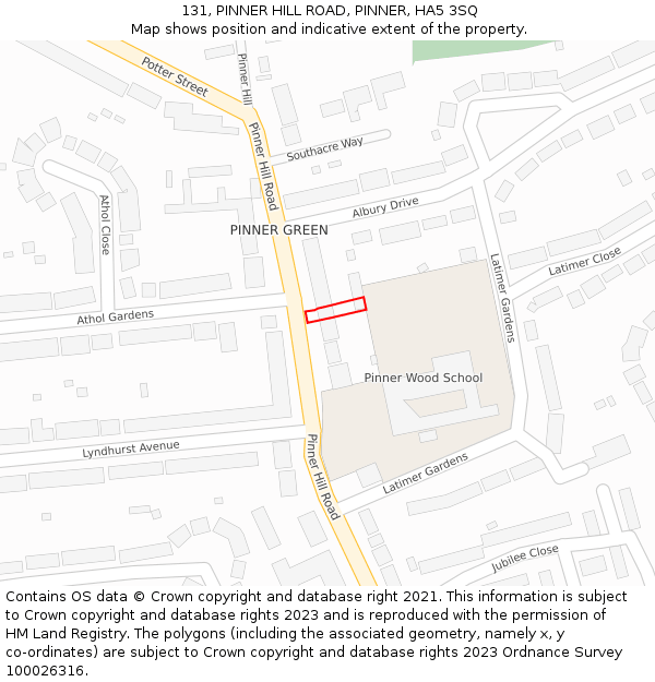 131, PINNER HILL ROAD, PINNER, HA5 3SQ: Location map and indicative extent of plot