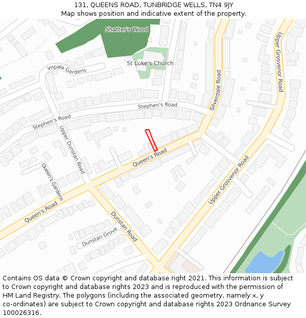 131, QUEENS ROAD, TUNBRIDGE WELLS, TN4 9JY: Location map and indicative extent of plot