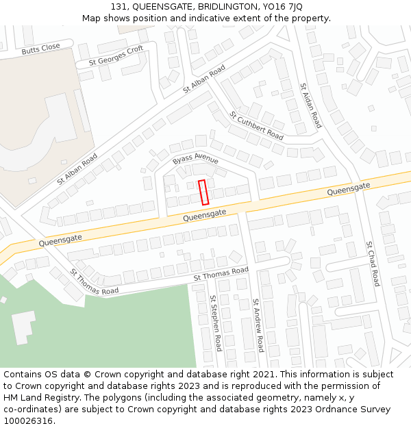 131, QUEENSGATE, BRIDLINGTON, YO16 7JQ: Location map and indicative extent of plot