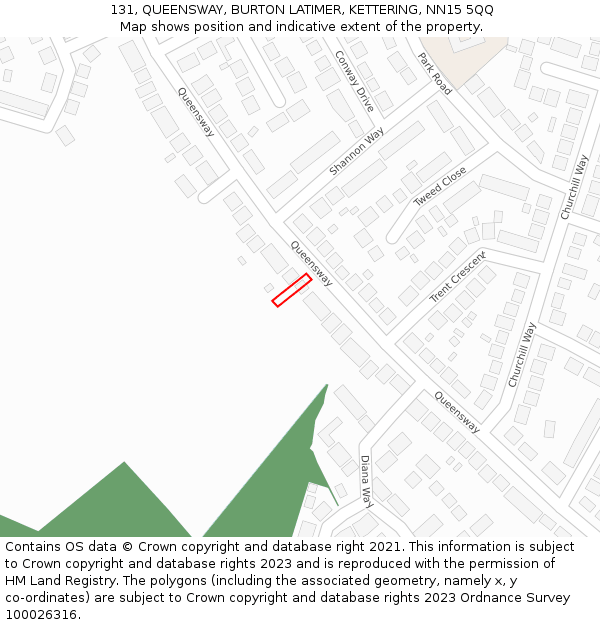 131, QUEENSWAY, BURTON LATIMER, KETTERING, NN15 5QQ: Location map and indicative extent of plot