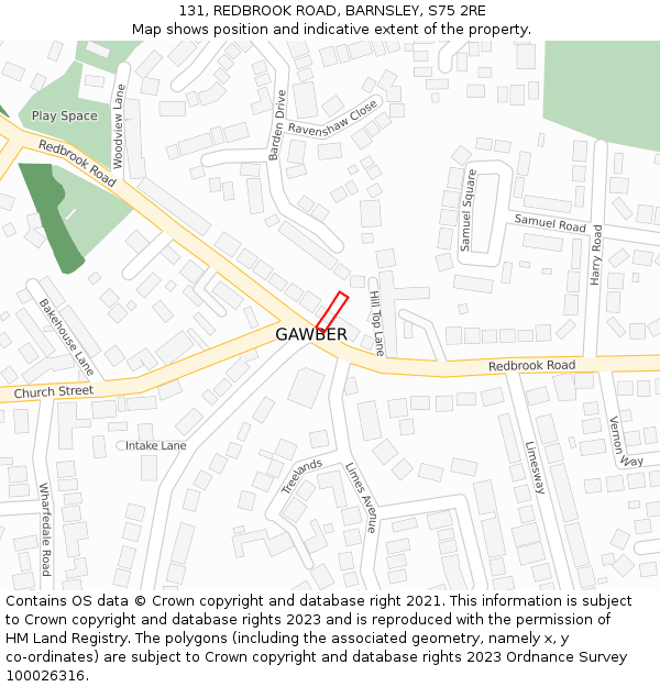 131, REDBROOK ROAD, BARNSLEY, S75 2RE: Location map and indicative extent of plot