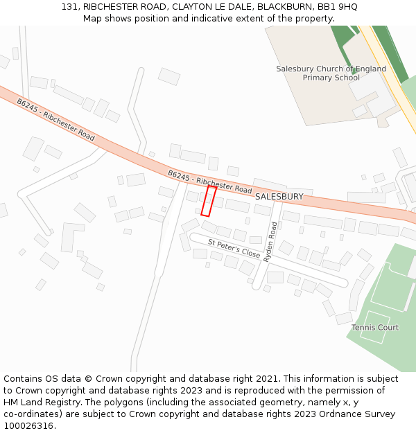 131, RIBCHESTER ROAD, CLAYTON LE DALE, BLACKBURN, BB1 9HQ: Location map and indicative extent of plot