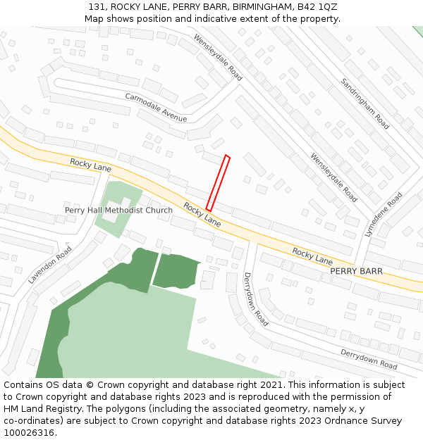 131, ROCKY LANE, PERRY BARR, BIRMINGHAM, B42 1QZ: Location map and indicative extent of plot