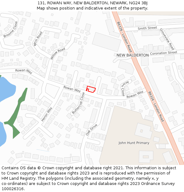 131, ROWAN WAY, NEW BALDERTON, NEWARK, NG24 3BJ: Location map and indicative extent of plot