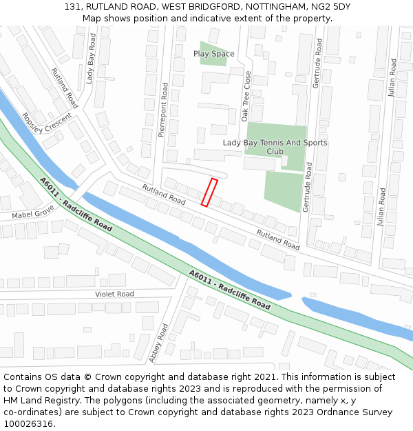 131, RUTLAND ROAD, WEST BRIDGFORD, NOTTINGHAM, NG2 5DY: Location map and indicative extent of plot