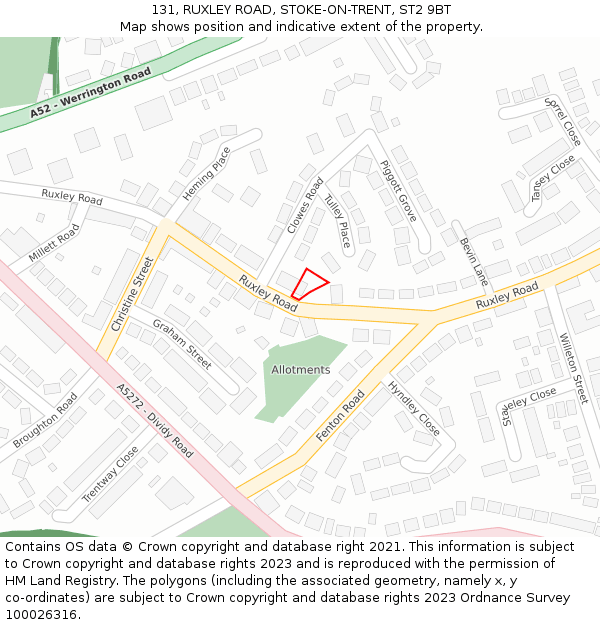 131, RUXLEY ROAD, STOKE-ON-TRENT, ST2 9BT: Location map and indicative extent of plot