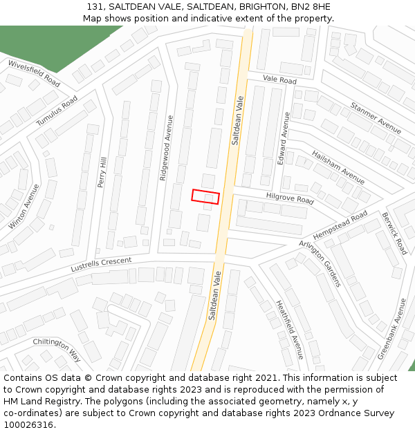131, SALTDEAN VALE, SALTDEAN, BRIGHTON, BN2 8HE: Location map and indicative extent of plot