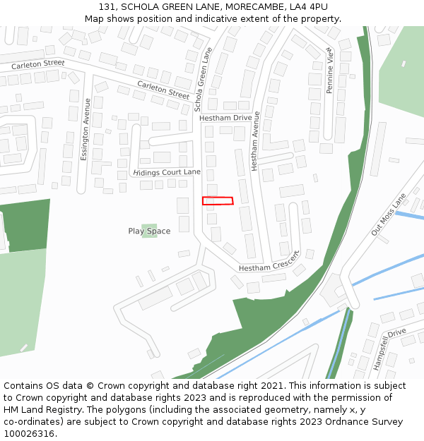 131, SCHOLA GREEN LANE, MORECAMBE, LA4 4PU: Location map and indicative extent of plot