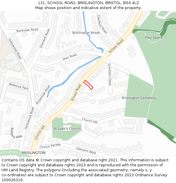 131, SCHOOL ROAD, BRISLINGTON, BRISTOL, BS4 4LZ: Location map and indicative extent of plot