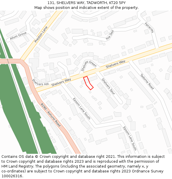 131, SHELVERS WAY, TADWORTH, KT20 5PY: Location map and indicative extent of plot