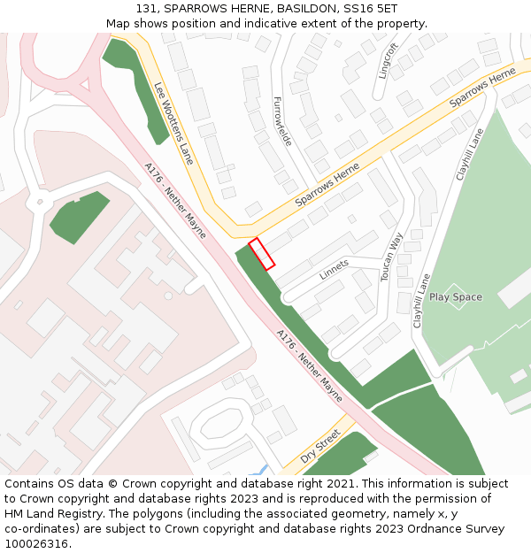 131, SPARROWS HERNE, BASILDON, SS16 5ET: Location map and indicative extent of plot